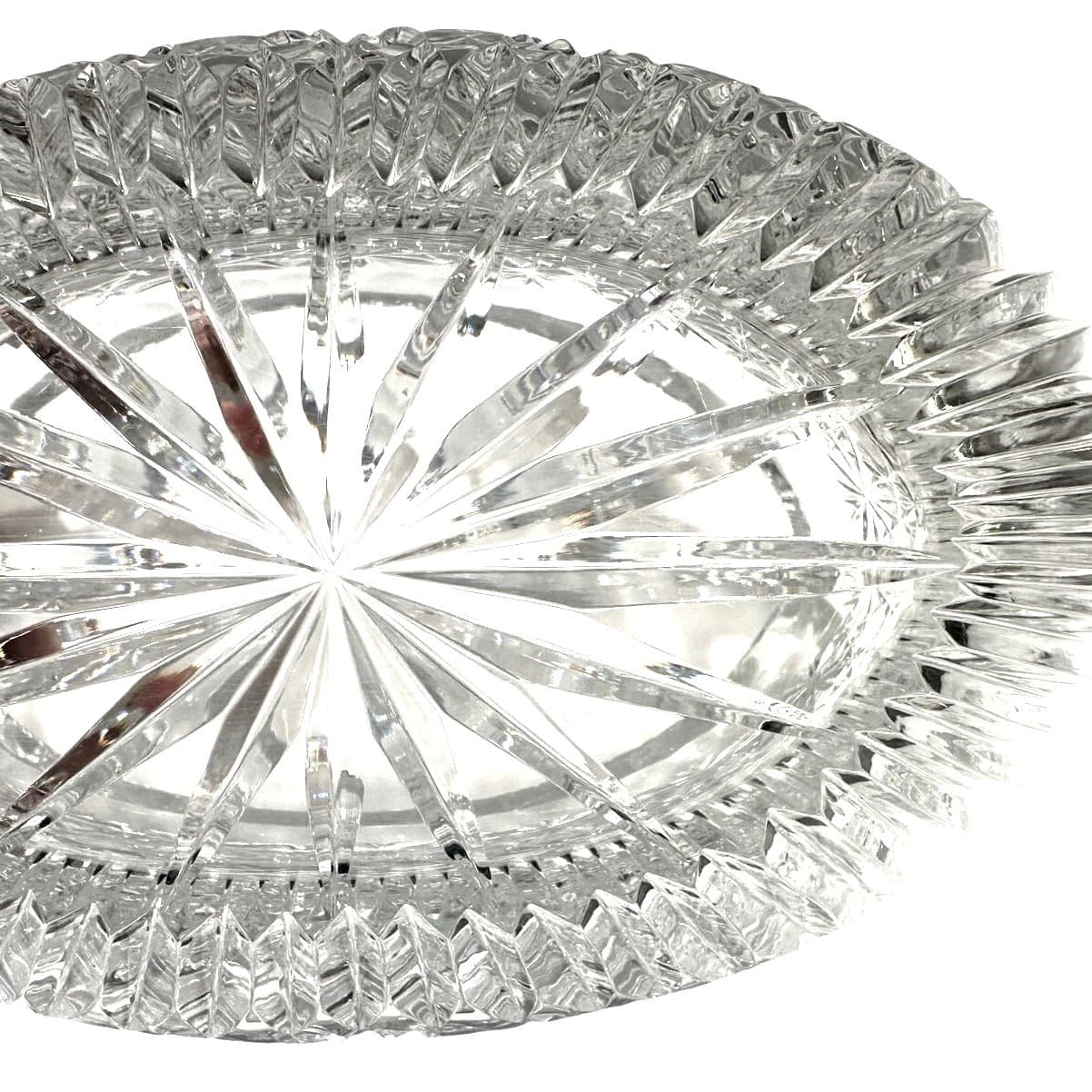 Stunning Oblong Czech Crystal Heavy Large Sparkling Boat Shaped Vintage Bowl - Thumbnail 4