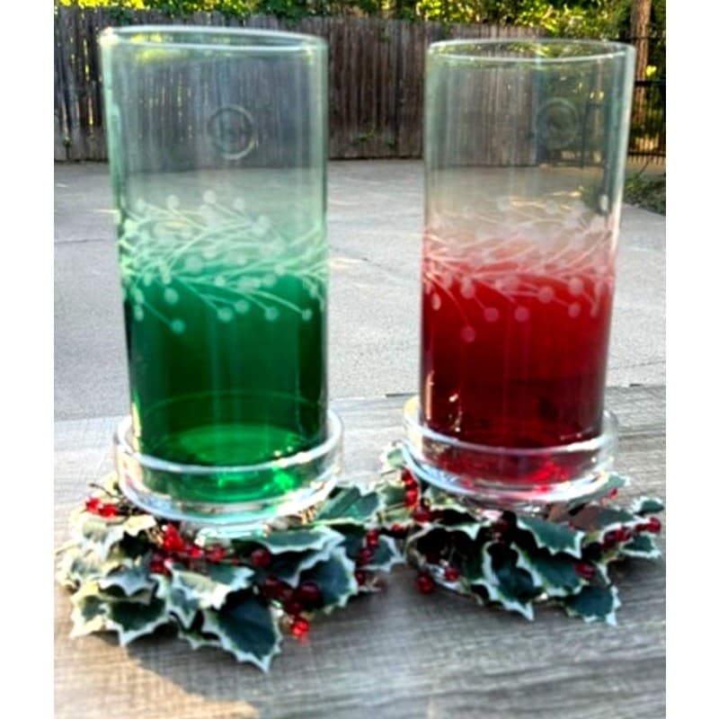 Lenox Yuletide Gems Emerald Ruby Hurricane Candleholders Holly Trim Pair w/Boxes - Thumbnail 5