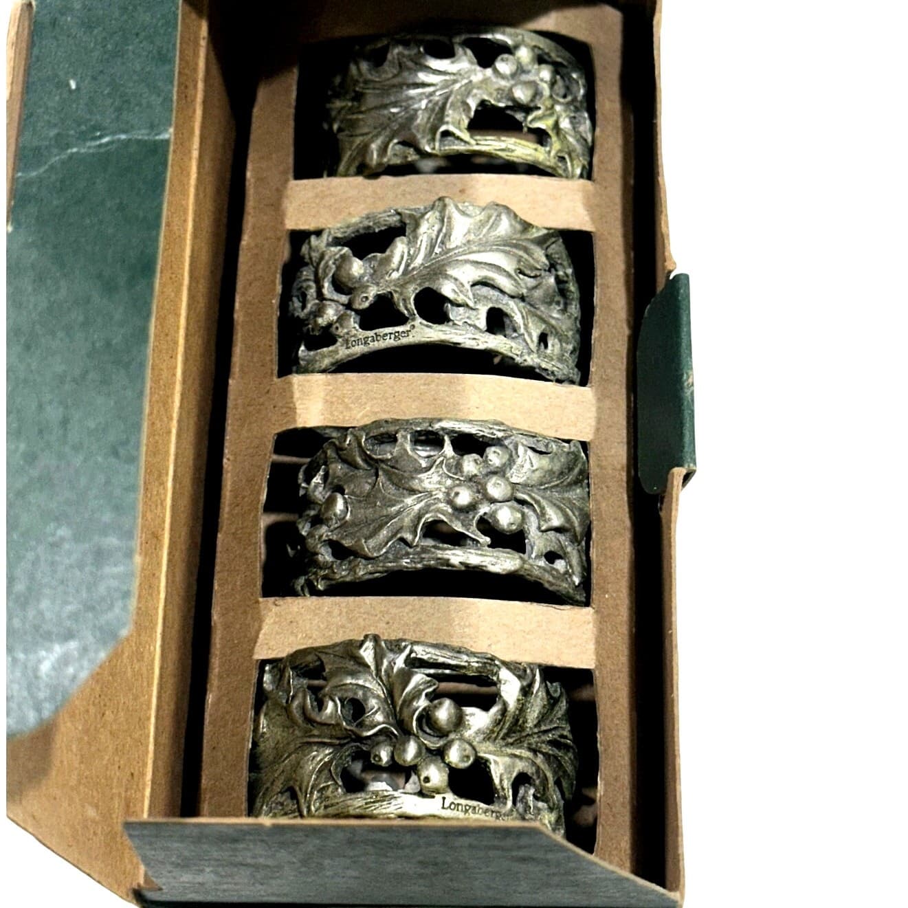 Longaberger American Holly Pewter Napkin Rings 2001 Original Box #75736-Set of 4 - Thumbnail 7