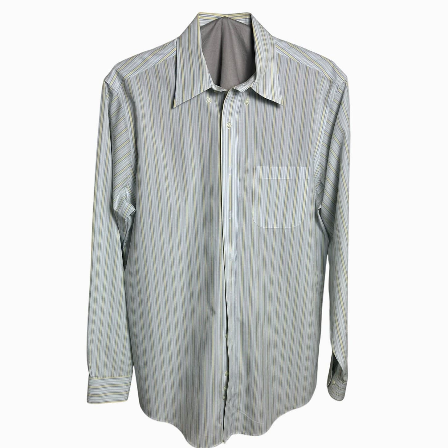 Brooks Brothers Men’s 346 Dress Shirt 16-36/37 White/Yellow/Blue Cotton Stripe