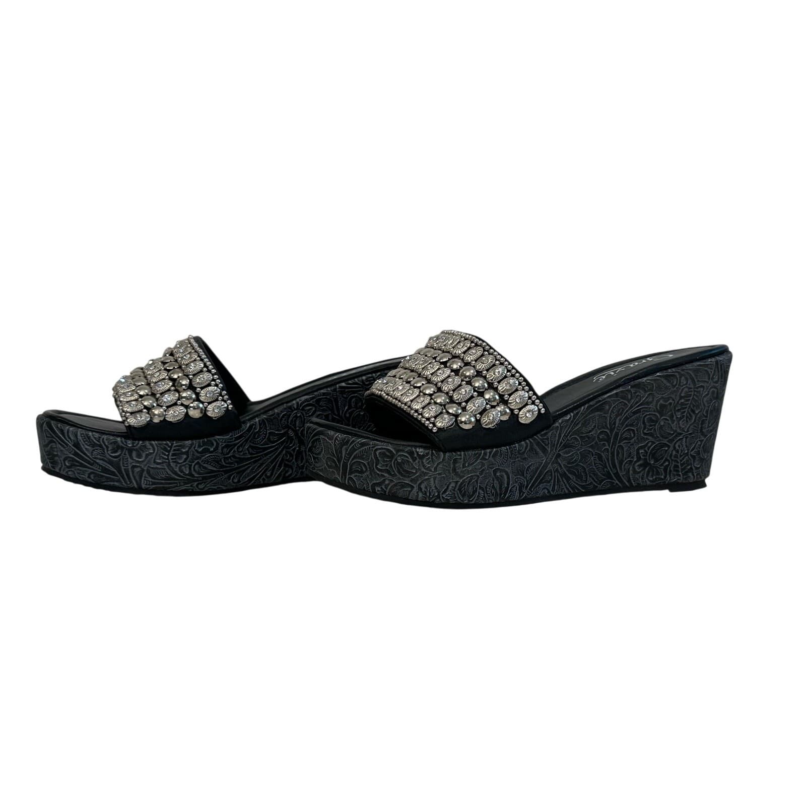 Grazie Bracelet Black Slide on Wedge Shoes, Size 8 Excellent Condition - Thumbnail 5