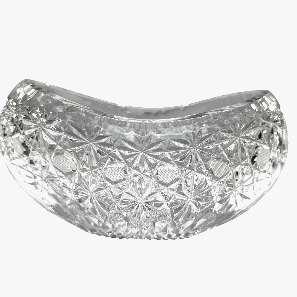 Stunning Oblong Czech Crystal Heavy Large Sparkling Boat Shaped Vintage Bowl - Thumbnail 6