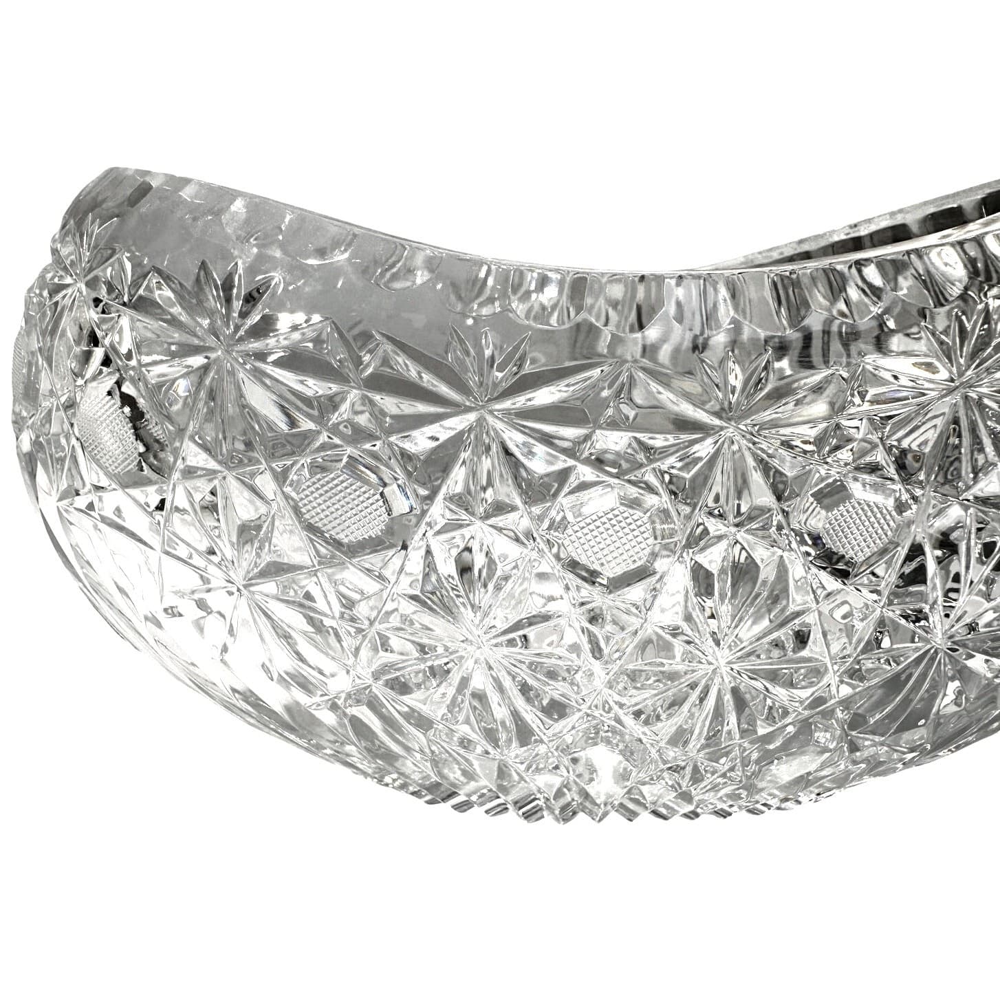 Stunning Oblong Czech Crystal Heavy Large Sparkling Boat Shaped Vintage Bowl - Thumbnail 3