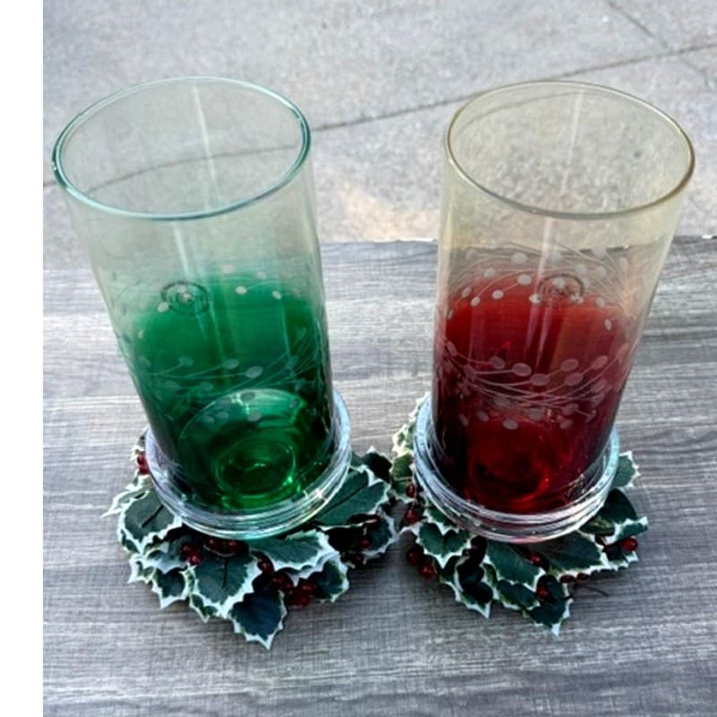 Lenox Yuletide Gems Emerald Ruby Hurricane Candleholders Holly Trim Pair w/Boxes - Thumbnail 3