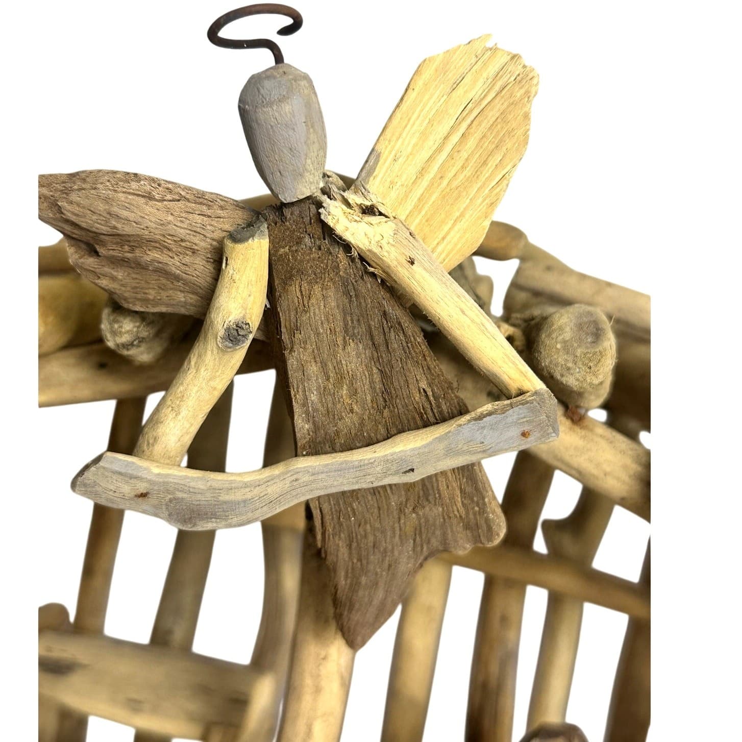 Handcrafted Art Design Driftwood Holy Family Angel 5PC Nativity Manger-Rare Find - Thumbnail 2