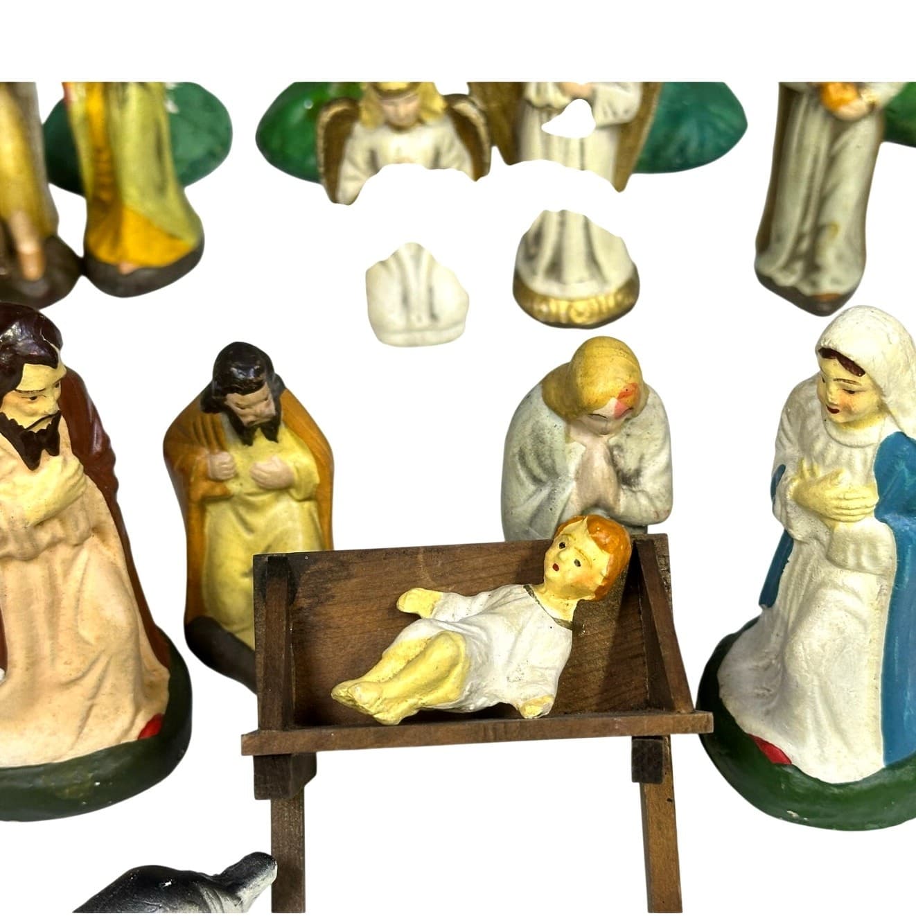 Rare 38-PC Japan Vintage Nativity Collection One-of-a-Kind Paper Mache Plaster - Thumbnail 2