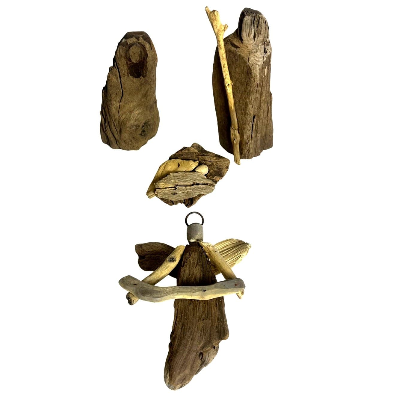 Handcrafted Art Design Driftwood Holy Family Angel 5PC Nativity Manger-Rare Find - Thumbnail 7
