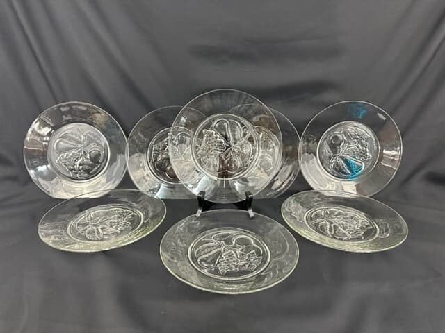 Fruit Pear Grape Leaves Clear Embossed Crystal 8" Plates-Set of 8 - Thumbnail 4