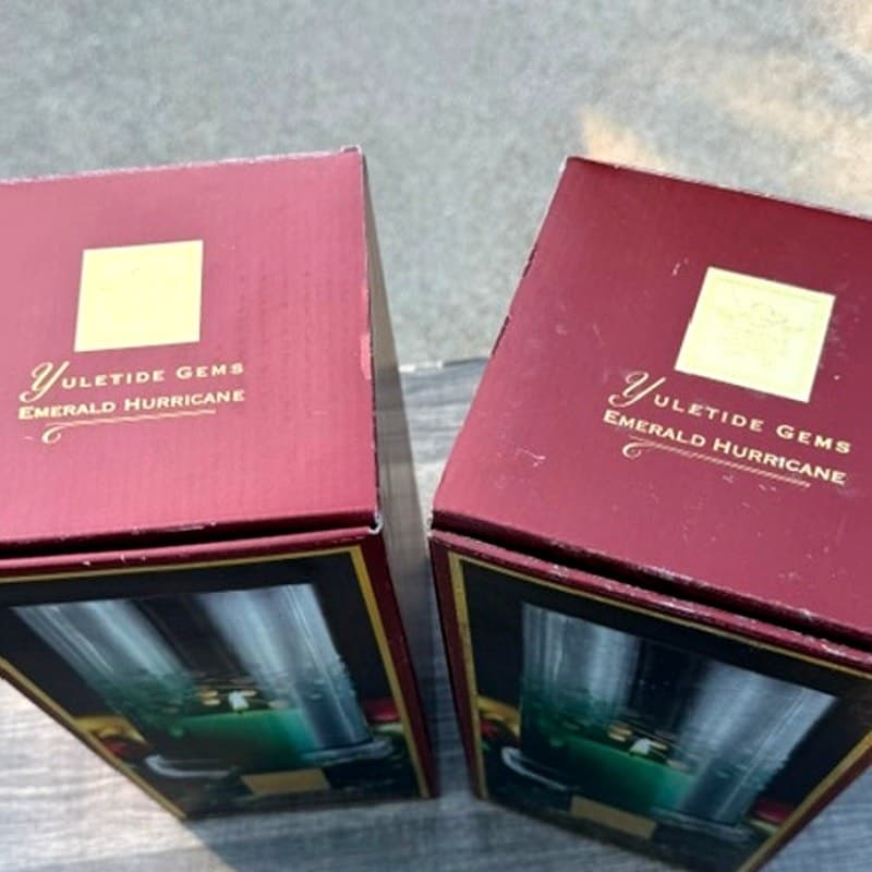 Lenox Yuletide Gems Emerald Ruby Hurricane Candleholders Holly Trim Pair w/Boxes - Thumbnail 9