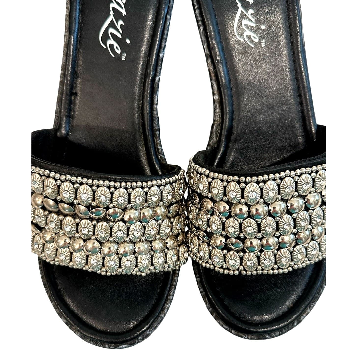 Grazie Bracelet Black Slide on Wedge Shoes, Size 8 Excellent Condition - Thumbnail 3
