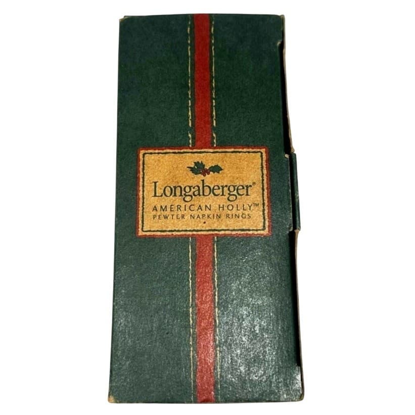 Longaberger American Holly Pewter Napkin Rings 2001 Original Box #75736-Set of 4