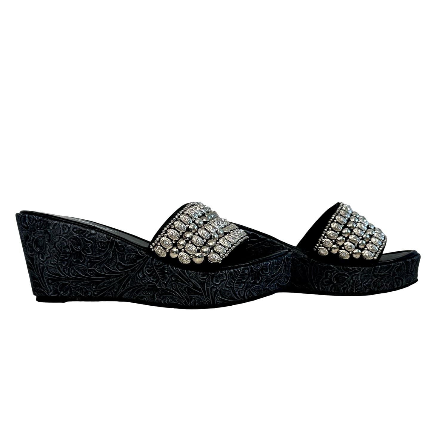 Grazie Bracelet Black Slide on Wedge Shoes, Size 8 Excellent Condition - Thumbnail 4