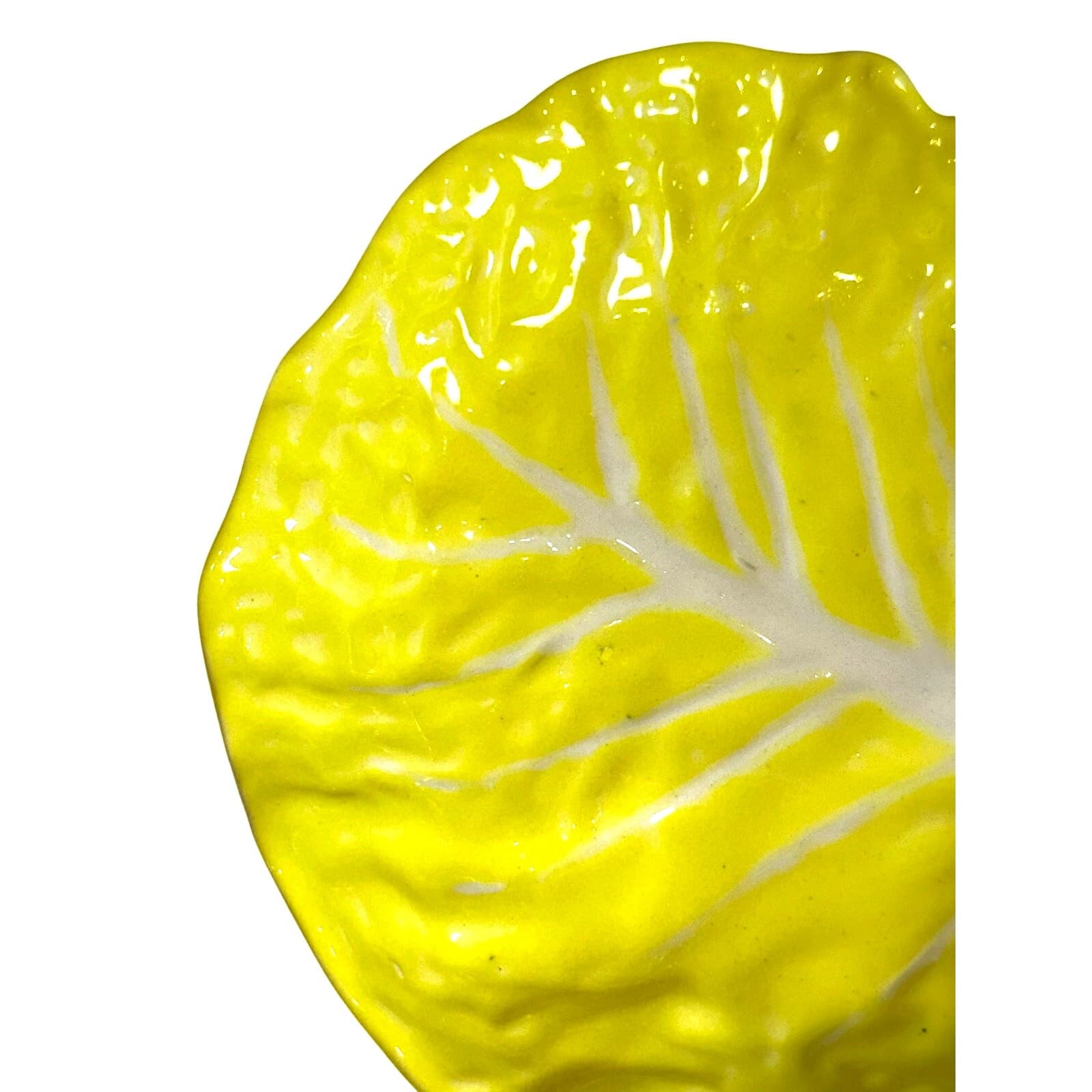 Secla Portugal Majolica Yellow Cabbage Pottery Salad Bowl-Mid Century-Rare - Thumbnail 2