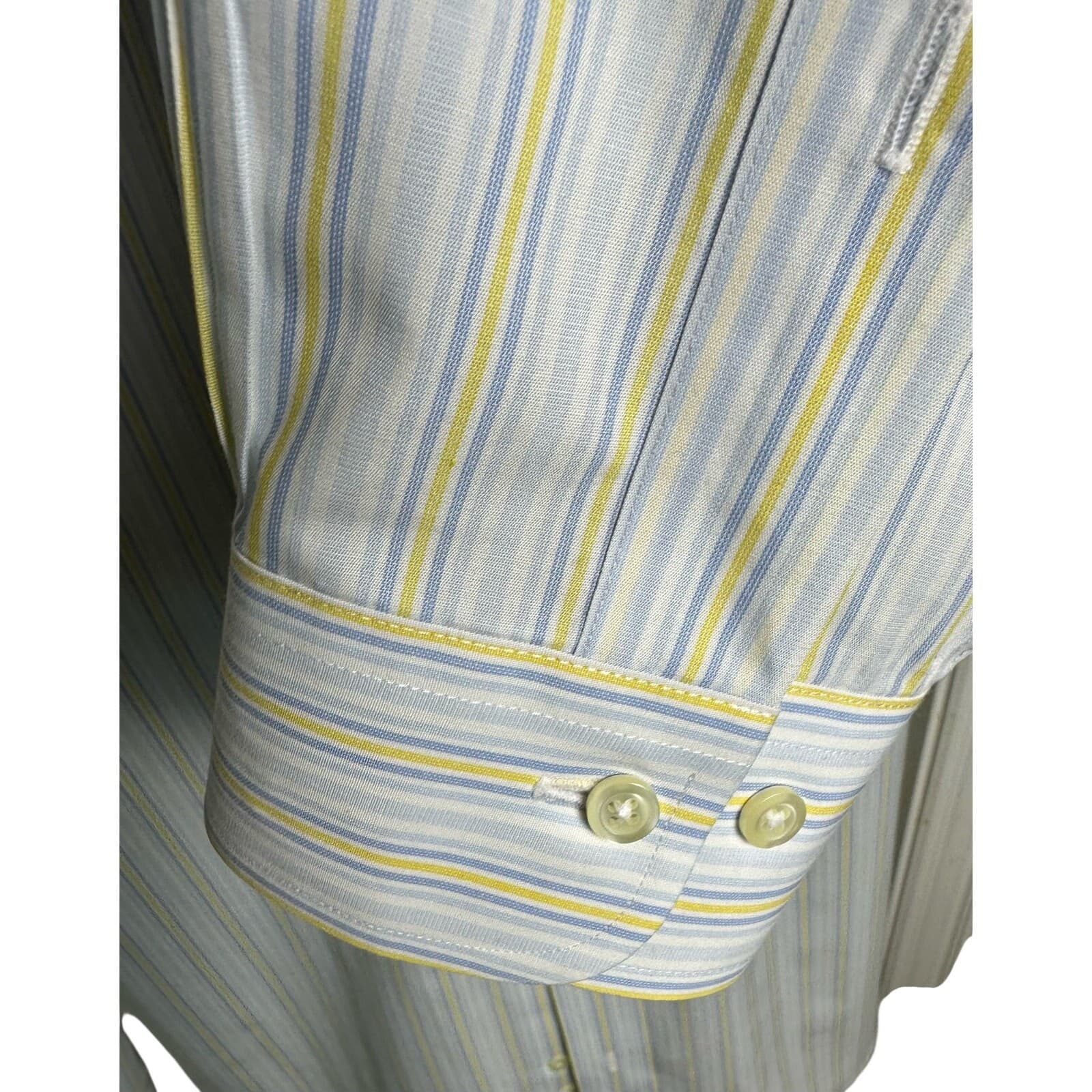 Brooks Brothers Men’s 346 Dress Shirt 16-36/37 White/Yellow/Blue Cotton Stripe - Thumbnail 4