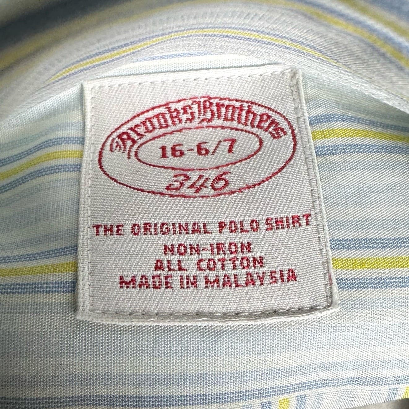 Brooks Brothers Men’s 346 Dress Shirt 16-36/37 White/Yellow/Blue Cotton Stripe - Thumbnail 2
