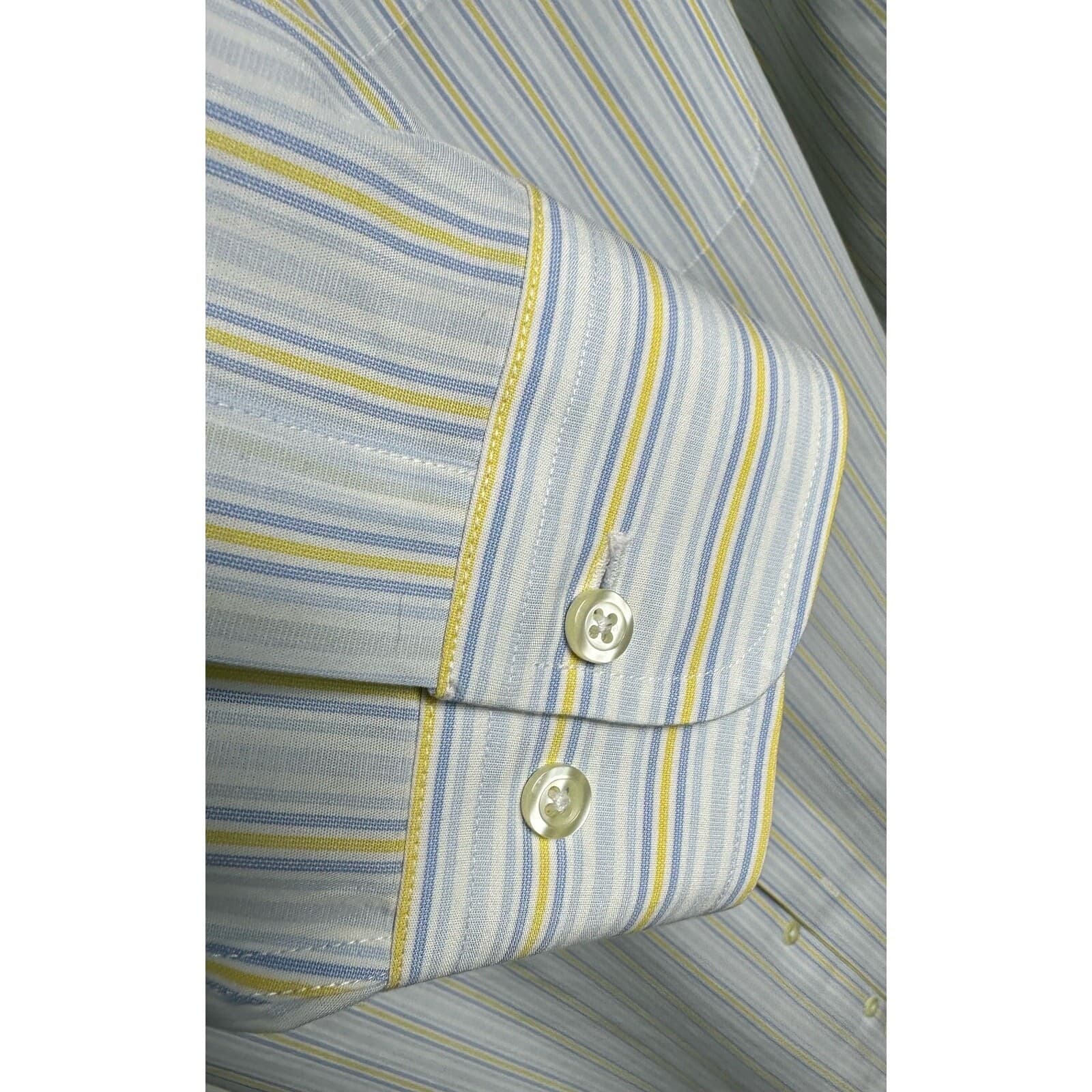 Brooks Brothers Men’s 346 Dress Shirt 16-36/37 White/Yellow/Blue Cotton Stripe - Thumbnail 3