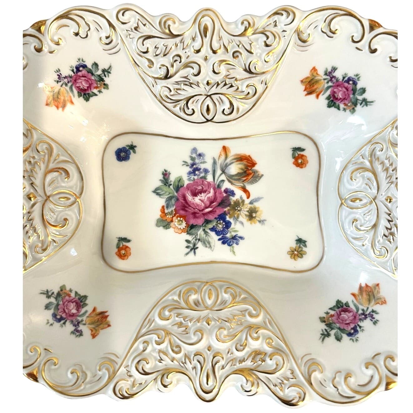 J L Menau Graf Von Henneberg Porzellan Hand Enameled Gold Accented Bowl-Rare - Thumbnail 3