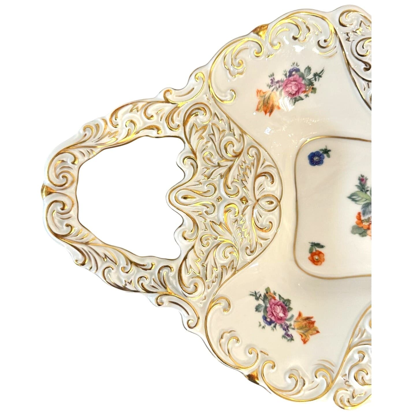 J L Menau Graf Von Henneberg Porzellan Hand Enameled Gold Accented Bowl-Rare - Thumbnail 4