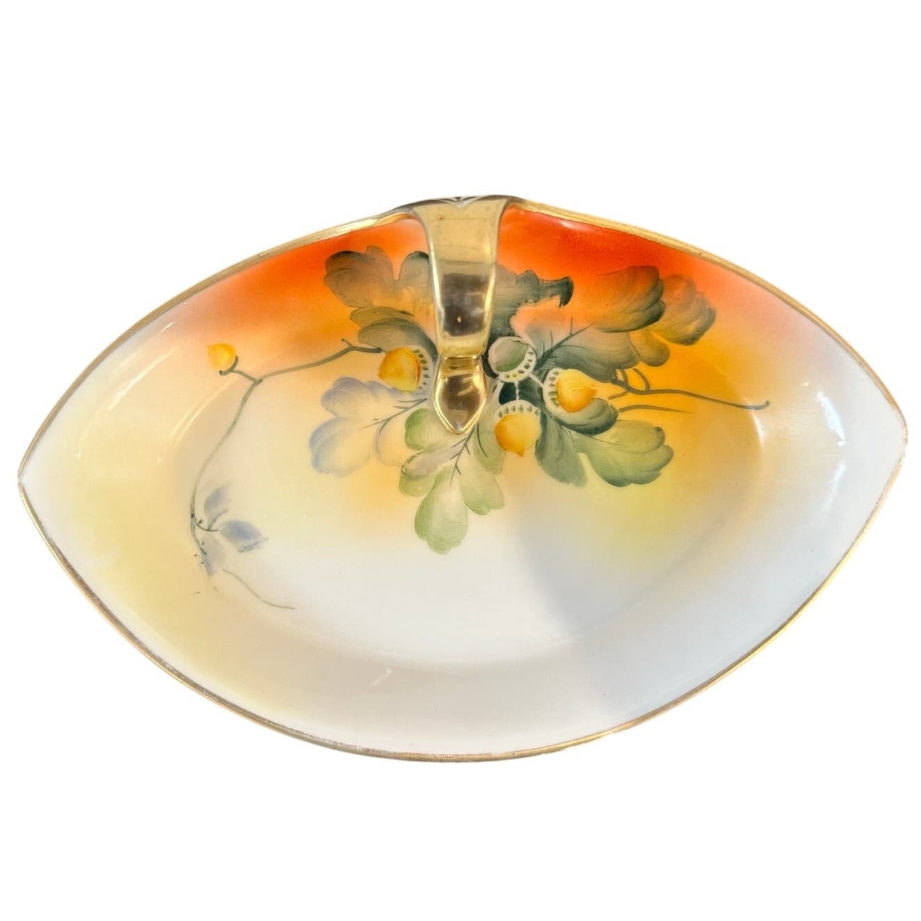 Nippon Vintage Hand Painted Japan Trinket Candy Dish with Gilded Handle - Thumbnail 3