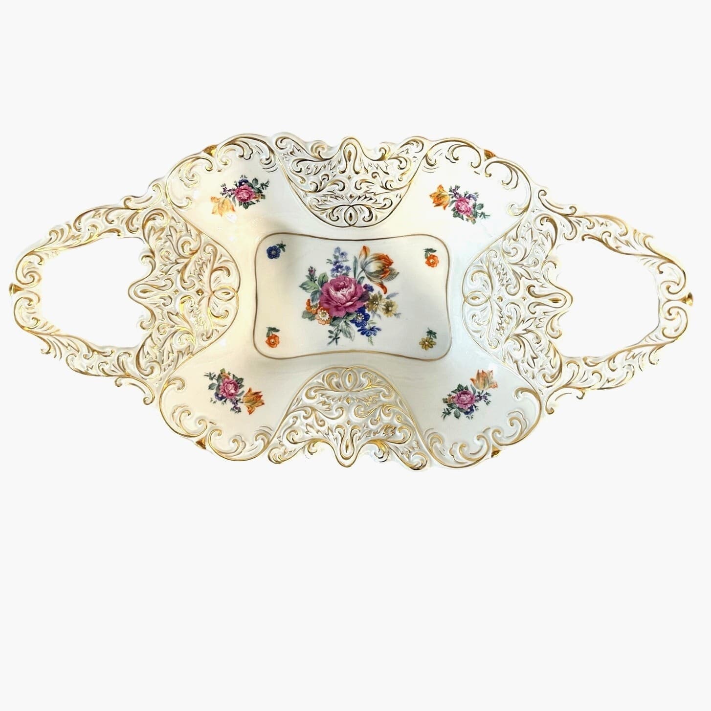 J L Menau Graf Von Henneberg Porzellan Hand Enameled Gold Accented Bowl-Rare