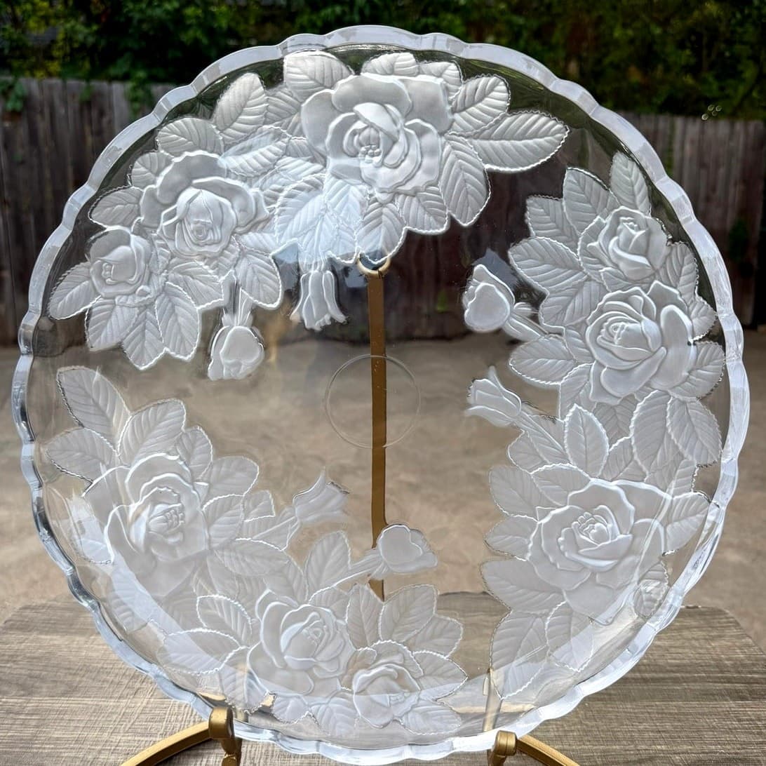 Mikasa Studio Nova Winter Rose 14" Frosted Crystal Round Serving Platter Germany