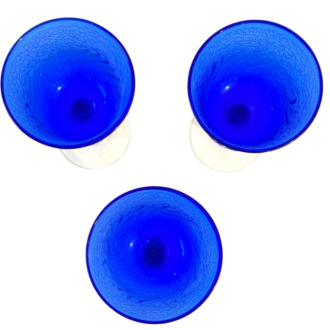 "It's A Blast" Arizona Cobalt Blue/Clear Stem Art Glass Water Wine Goblets-Set 3 - Thumbnail 6