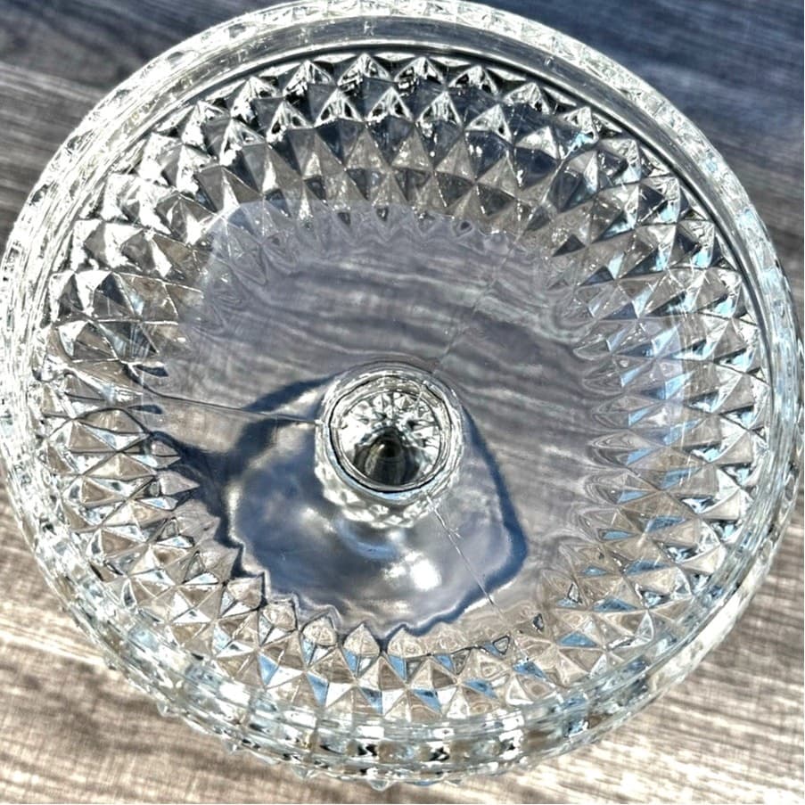Indiana Glass Diamond Point Vintage Clear Pedestal Compote Candy Dish-Excellent - Thumbnail 4
