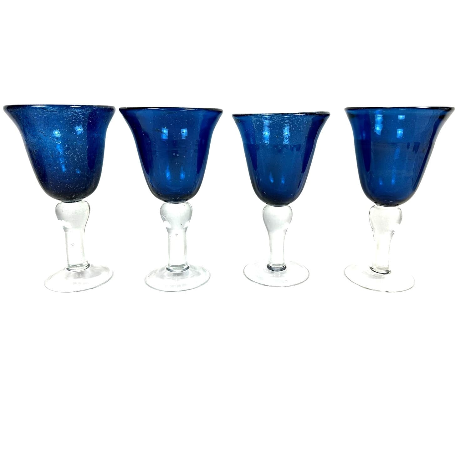 Tabletops Unlimited Corsica Hand-Blown Blue Seeded Chalice Water Goblets-Set 4 - Thumbnail 2