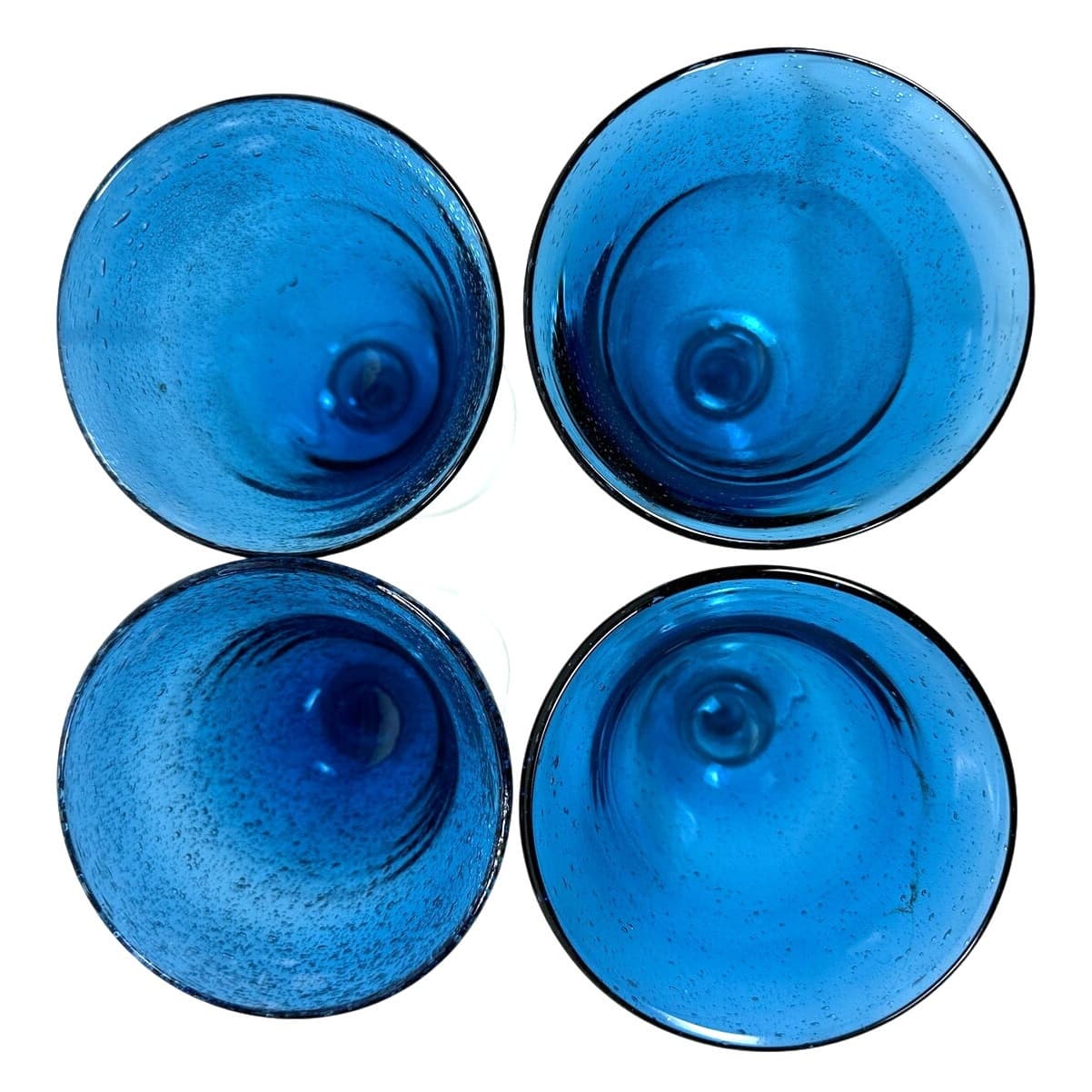 Tabletops Unlimited Corsica Hand-Blown Blue Seeded Chalice Water Goblets-Set 4 - Thumbnail 3