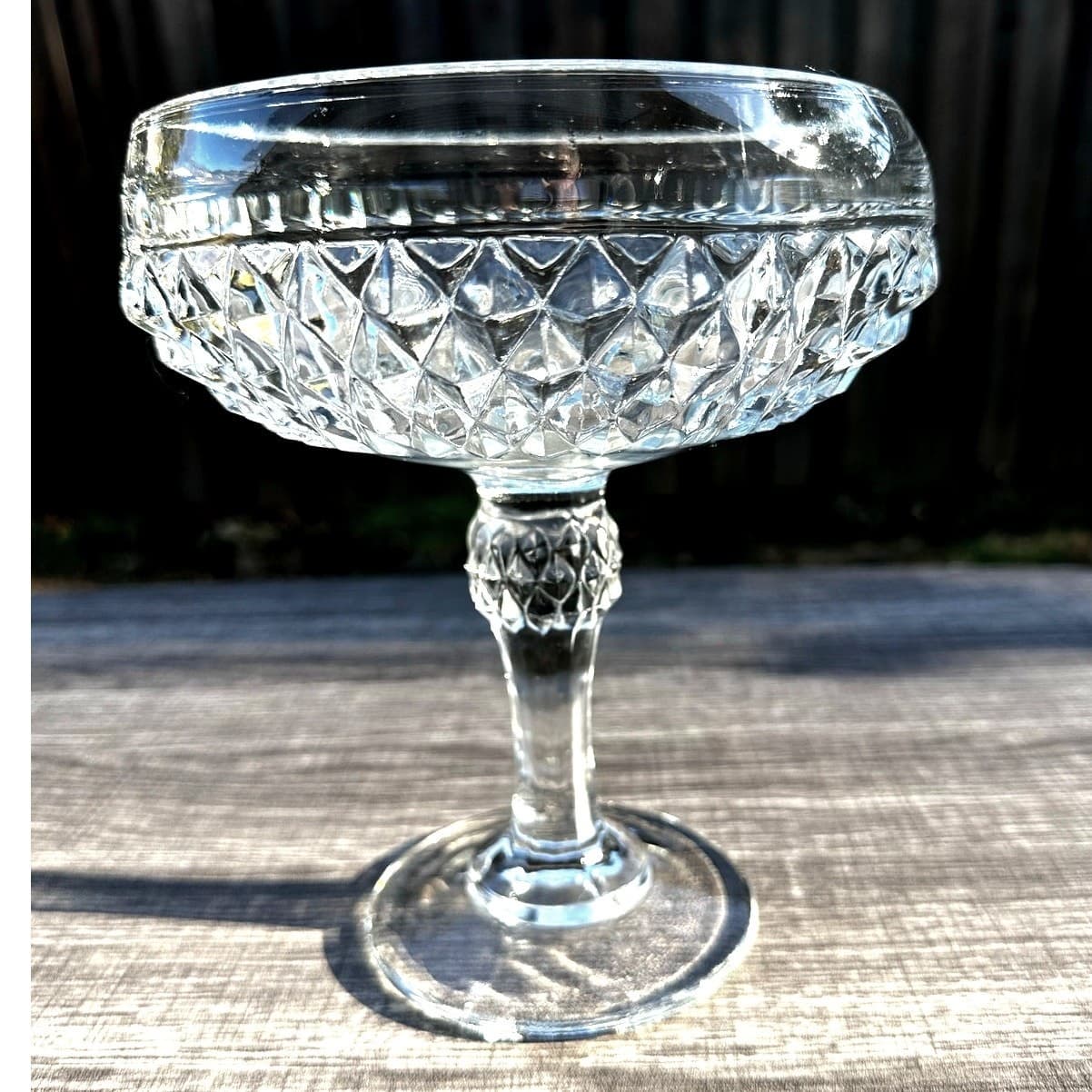 Indiana Glass Diamond Point Vintage Clear Pedestal Compote Candy Dish-Excellent - Thumbnail 5