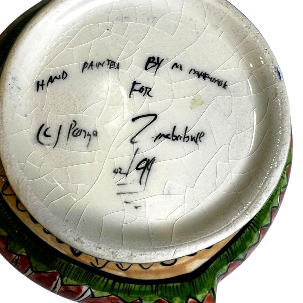 Penzo Zimbabwe Vintage Signed Hand Painted Elephants Giraffe Gemsbock Teapot - Thumbnail 10