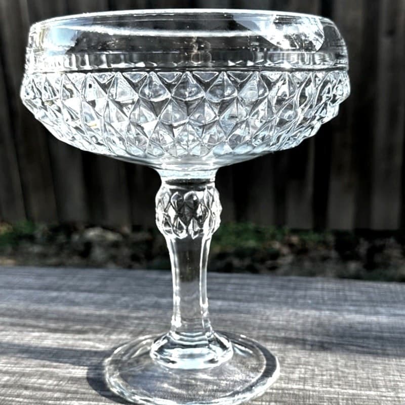 Indiana Glass Diamond Point Vintage Clear Pedestal Compote Candy Dish-Excellent - Thumbnail 3