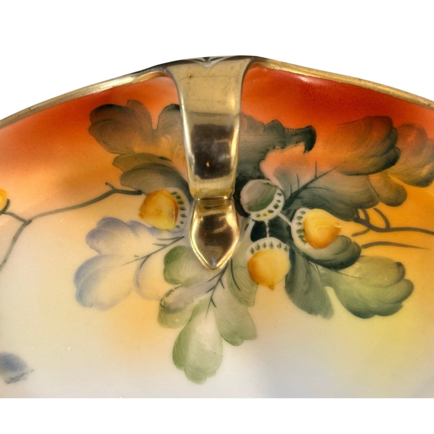 Nippon Vintage Hand Painted Japan Trinket Candy Dish with Gilded Handle - Thumbnail 2