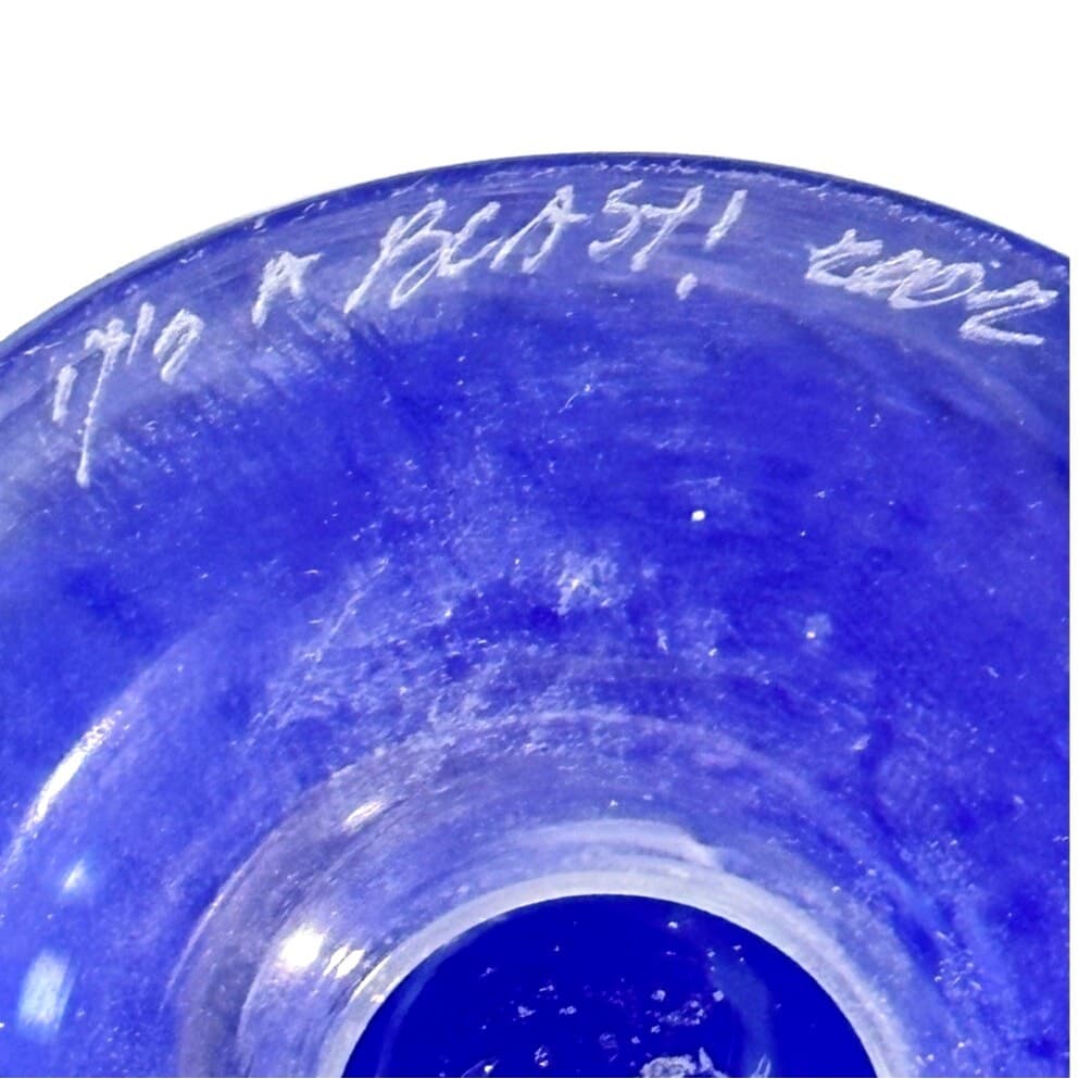 "It's A Blast" Arizona Cobalt Blue/Clear Stem Art Glass Water Wine Goblets-Set 3 - Thumbnail 8