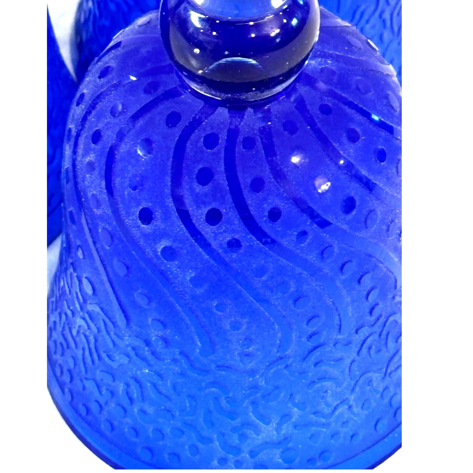 "It's A Blast" Arizona Cobalt Blue/Clear Stem Art Glass Water Wine Goblets-Set 3 - Thumbnail 4