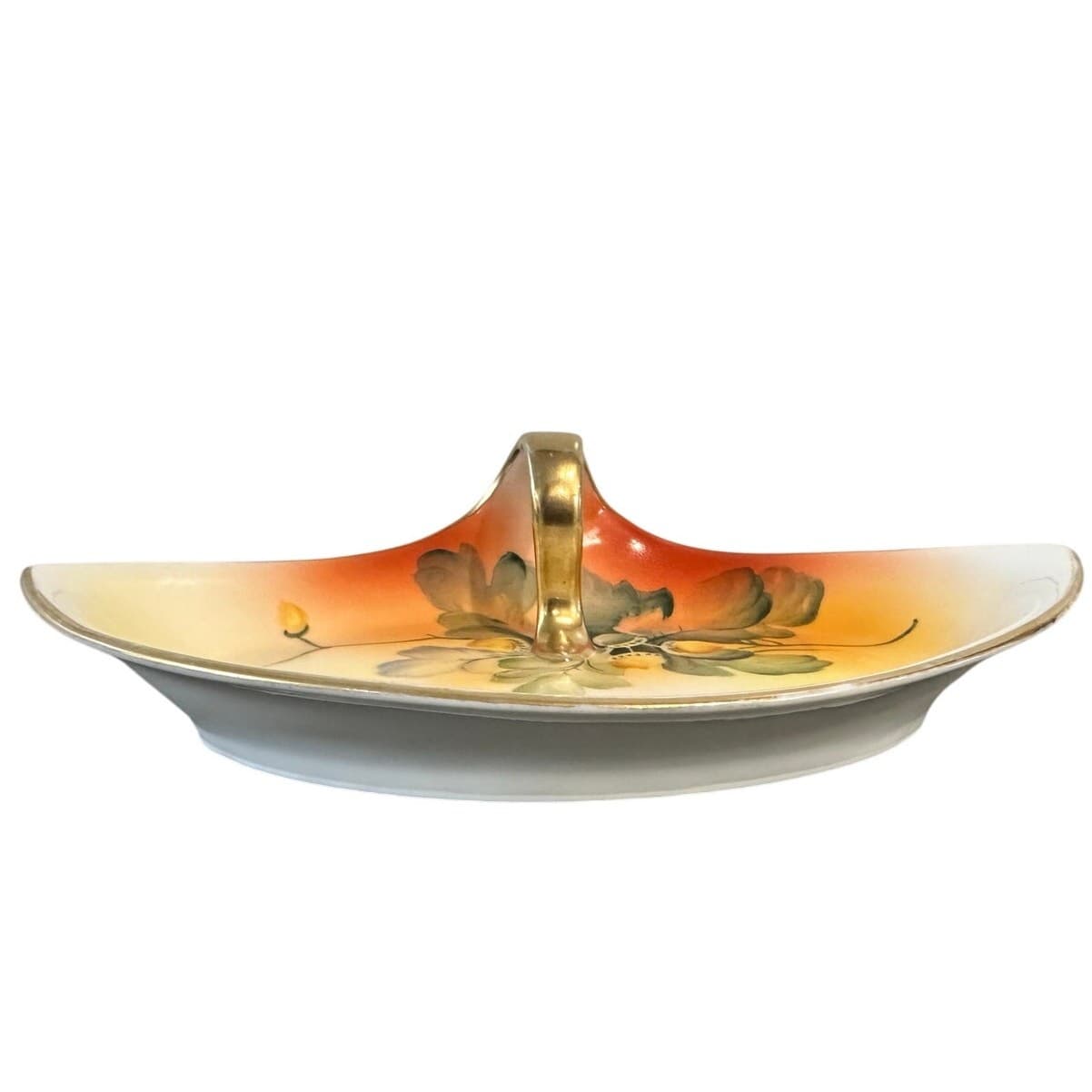 Nippon Vintage Hand Painted Japan Trinket Candy Dish with Gilded Handle - Thumbnail 4