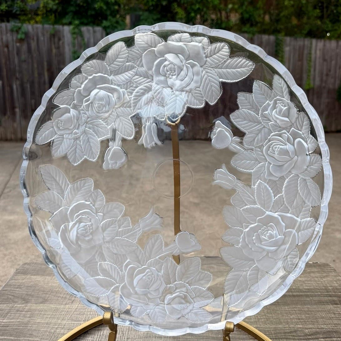 Mikasa Studio Nova Winter Rose 14" Frosted Crystal Round Serving Platter Germany - Thumbnail 3