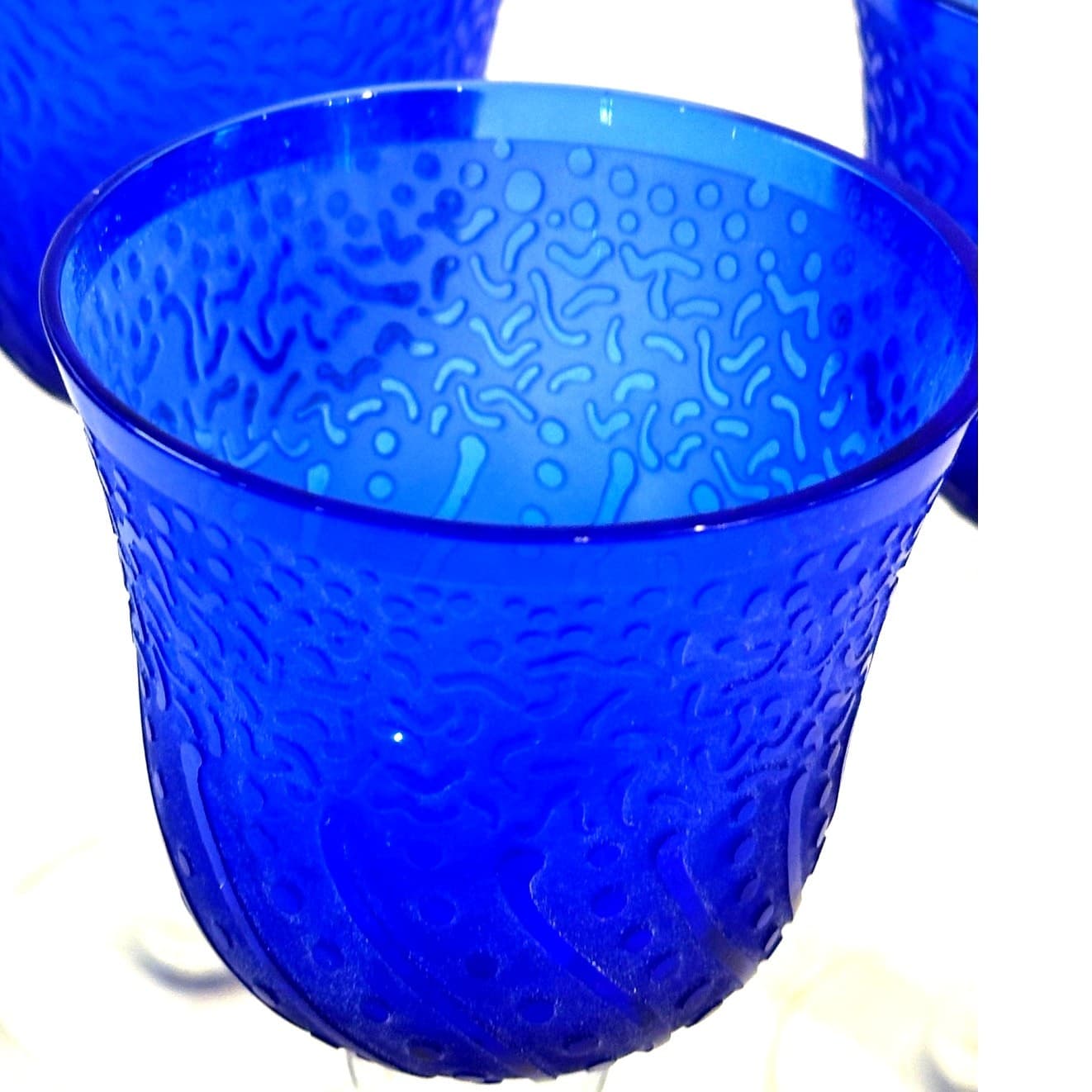 "It's A Blast" Arizona Cobalt Blue/Clear Stem Art Glass Water Wine Goblets-Set 3 - Thumbnail 3