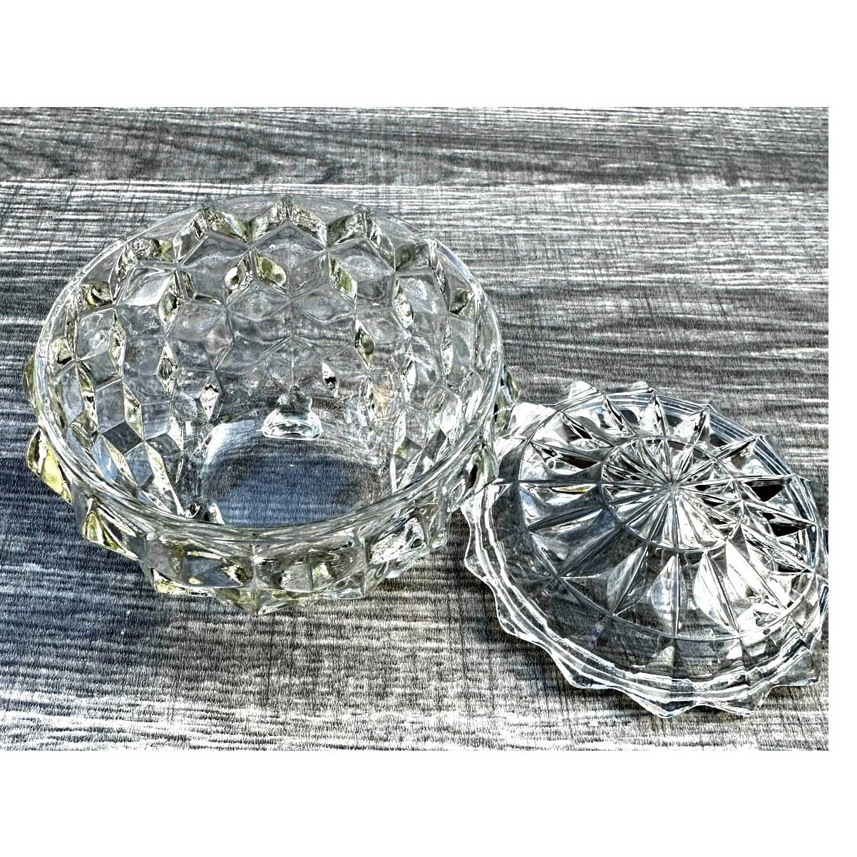 Romantic Jeannette Cubist 3 Footed Jewelry Trinket Dish w/Lid-Excellent - Thumbnail 3