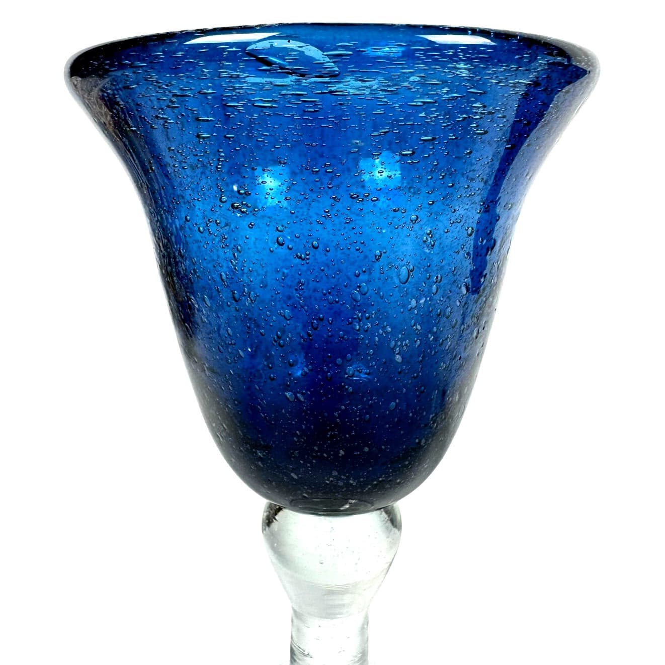 Tabletops Unlimited Corsica Hand-Blown Blue Seeded Chalice Water Goblets-Set 4 - Thumbnail 4