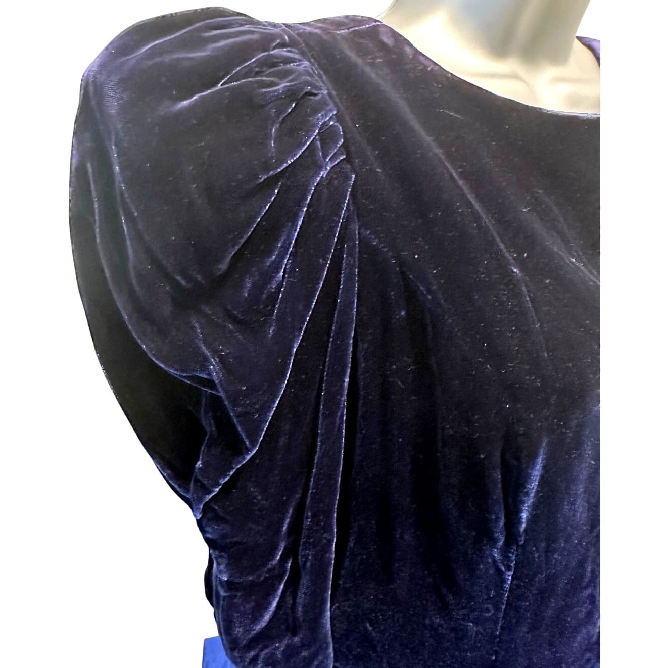 Act I New York Cobalt Blue Velvet Vintage 1980s Cocktail Dress-Size 7/8 Stunning - Thumbnail 5