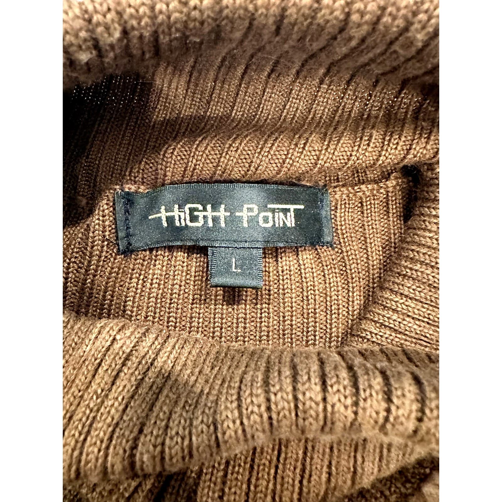 'High Point' Brown Knit and Suede Accent Panel Turtleneck Sweater Women's Large - Thumbnail 3
