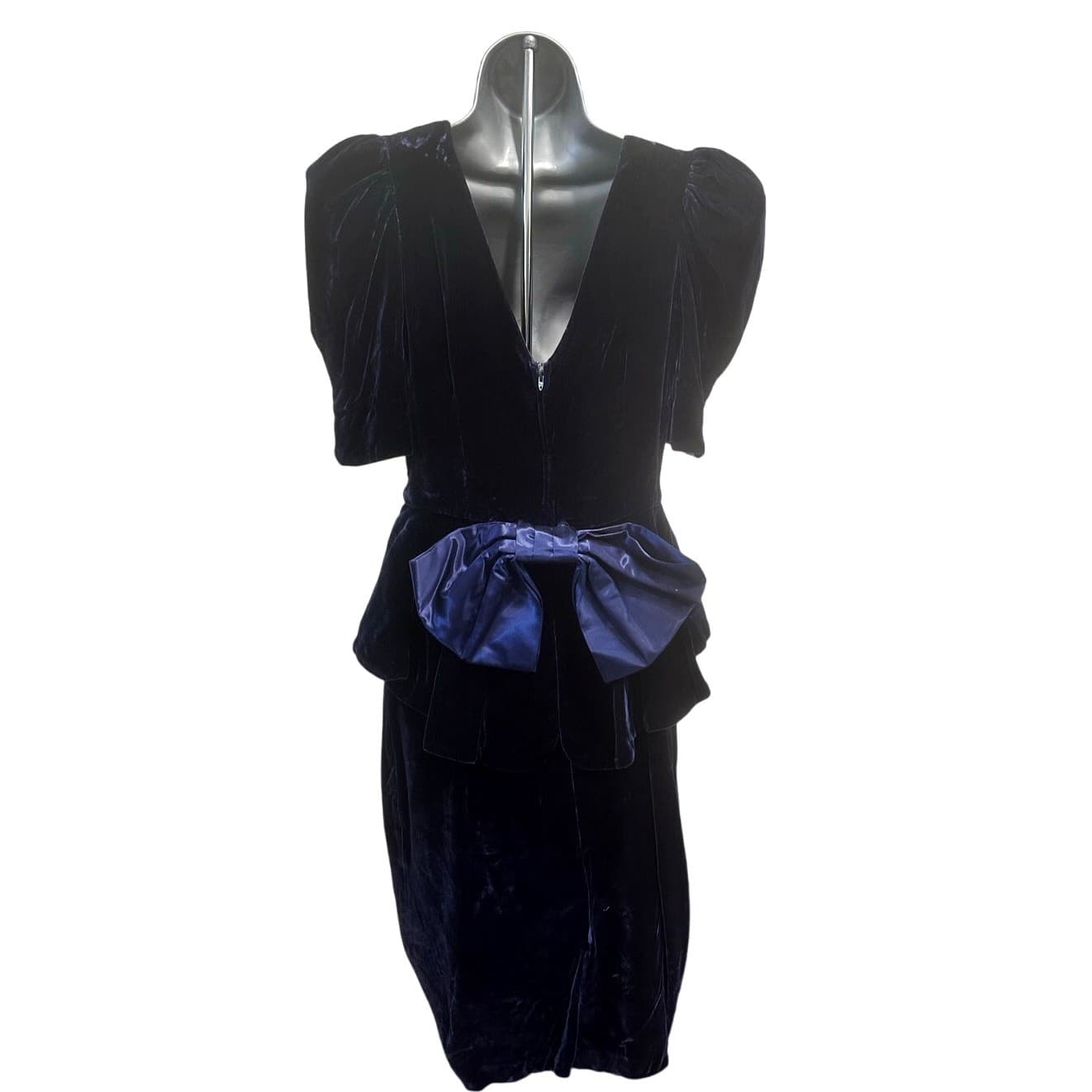 Act I New York Cobalt Blue Velvet Vintage 1980s Cocktail Dress-Size 7/8 Stunning - Thumbnail 4