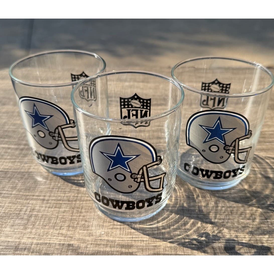 Dallas Cowboys NFL Vintage Logo Football Helmet 12 oz 4" Whiskey Tumbler-Set 3 - Thumbnail 6
