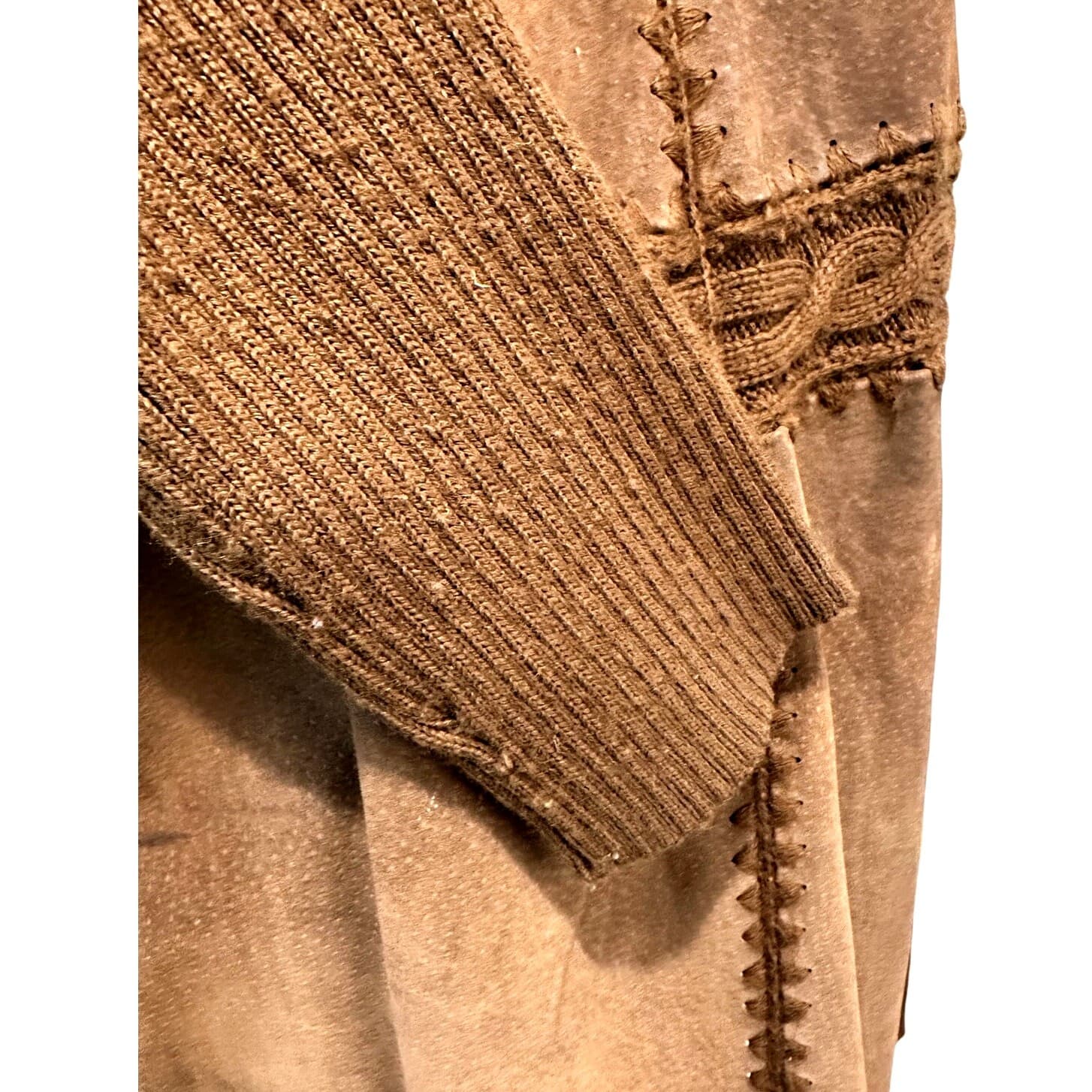 'High Point' Brown Knit and Suede Accent Panel Turtleneck Sweater Women's Large - Thumbnail 6