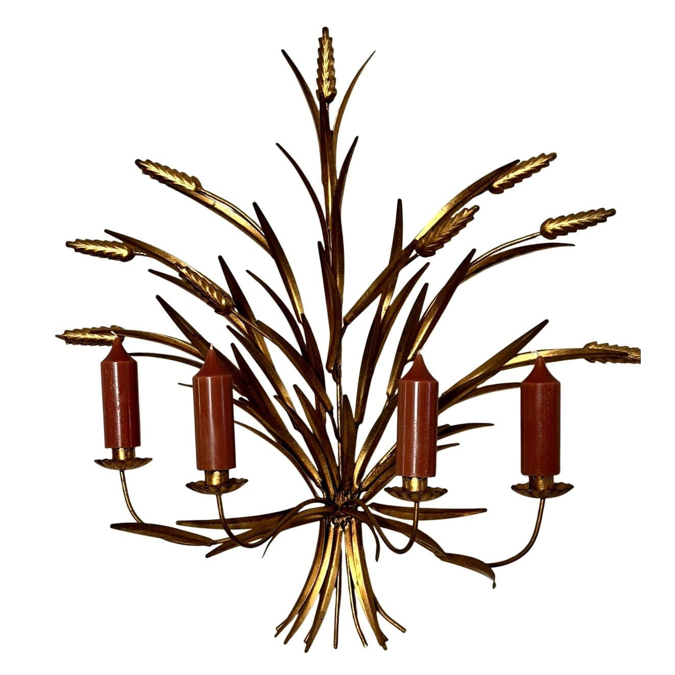 Hollywood Regency Italian Style Gilt Wheat Sheaf Vintage Wall Candelabra Tole - Thumbnail 14