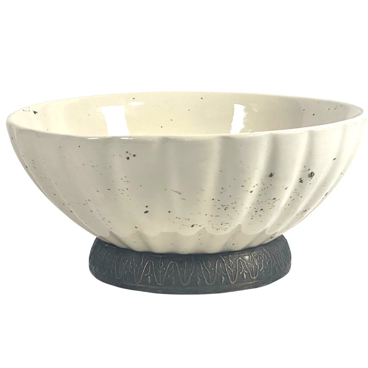 Unique Rustic Design Presentation Salad Centerpiece 12" Bowl Metal Covered Base - Thumbnail 3