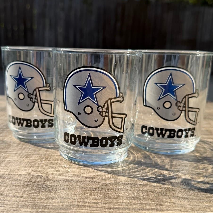 Dallas Cowboys NFL Vintage Logo Football Helmet 12 oz 4" Whiskey Tumbler-Set 3 - Thumbnail 5