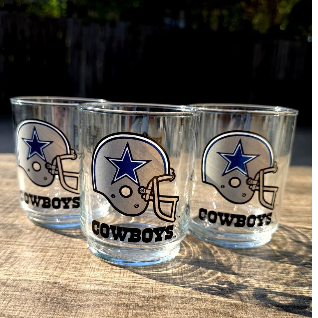 Dallas Cowboys NFL Vintage Logo Football Helmet 12 oz 4" Whiskey Tumbler-Set 3