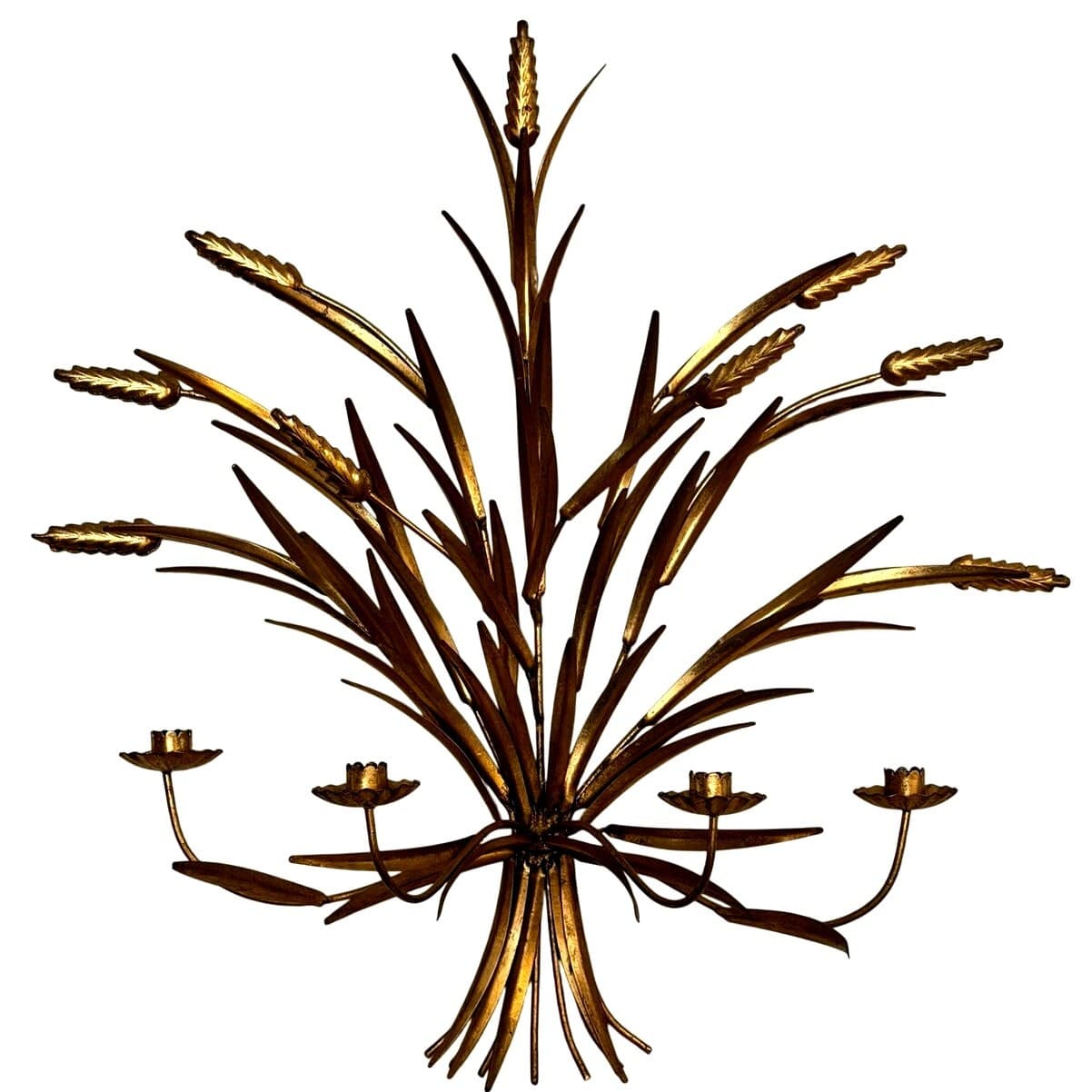 Hollywood Regency Italian Style Gilt Wheat Sheaf Vintage Wall Candelabra Tole - Thumbnail 5
